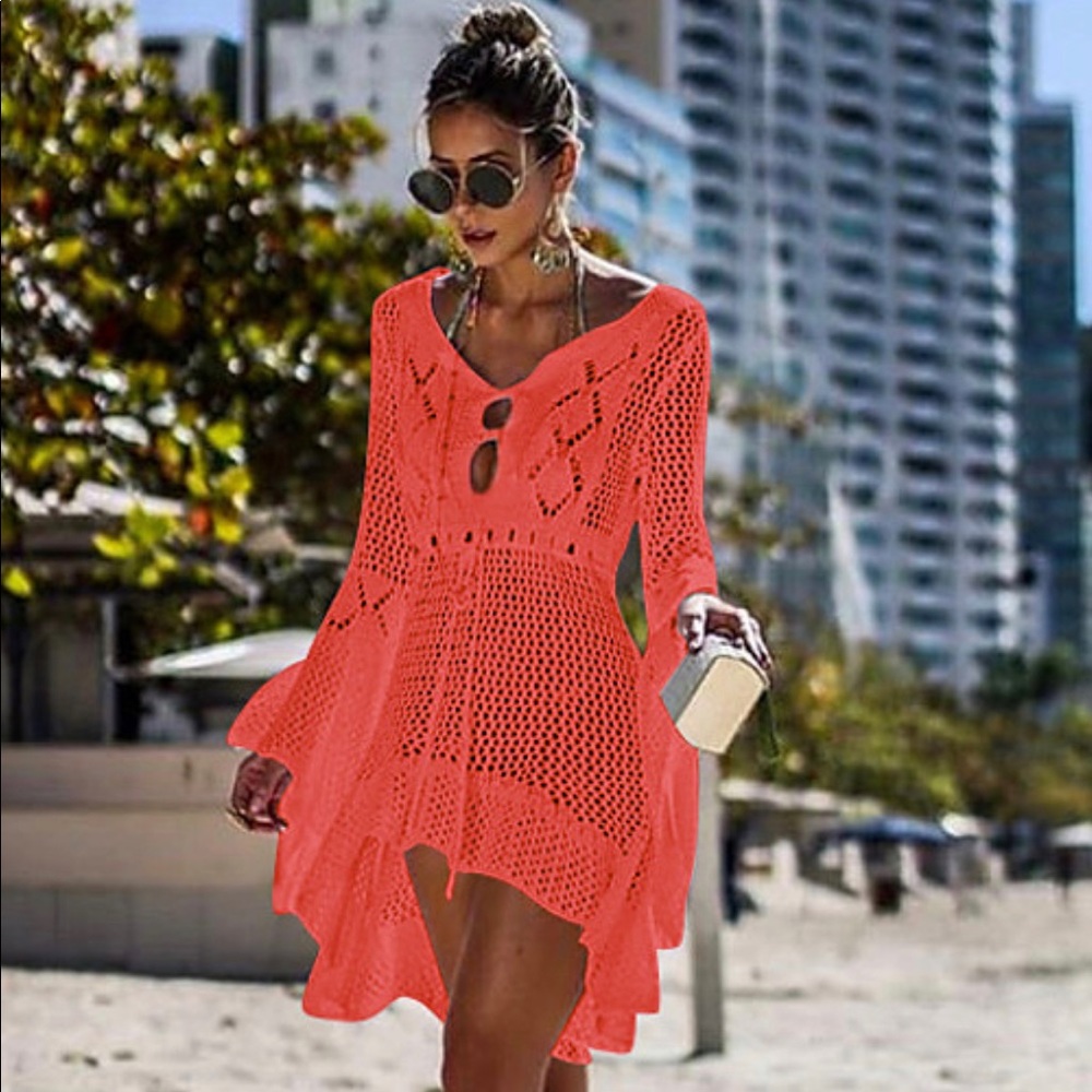 TQTA knitted Long Sleeve Beach Cover-up.